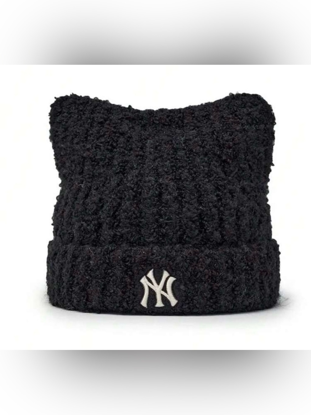 New Era Black Knit Beanie with White NY Logo